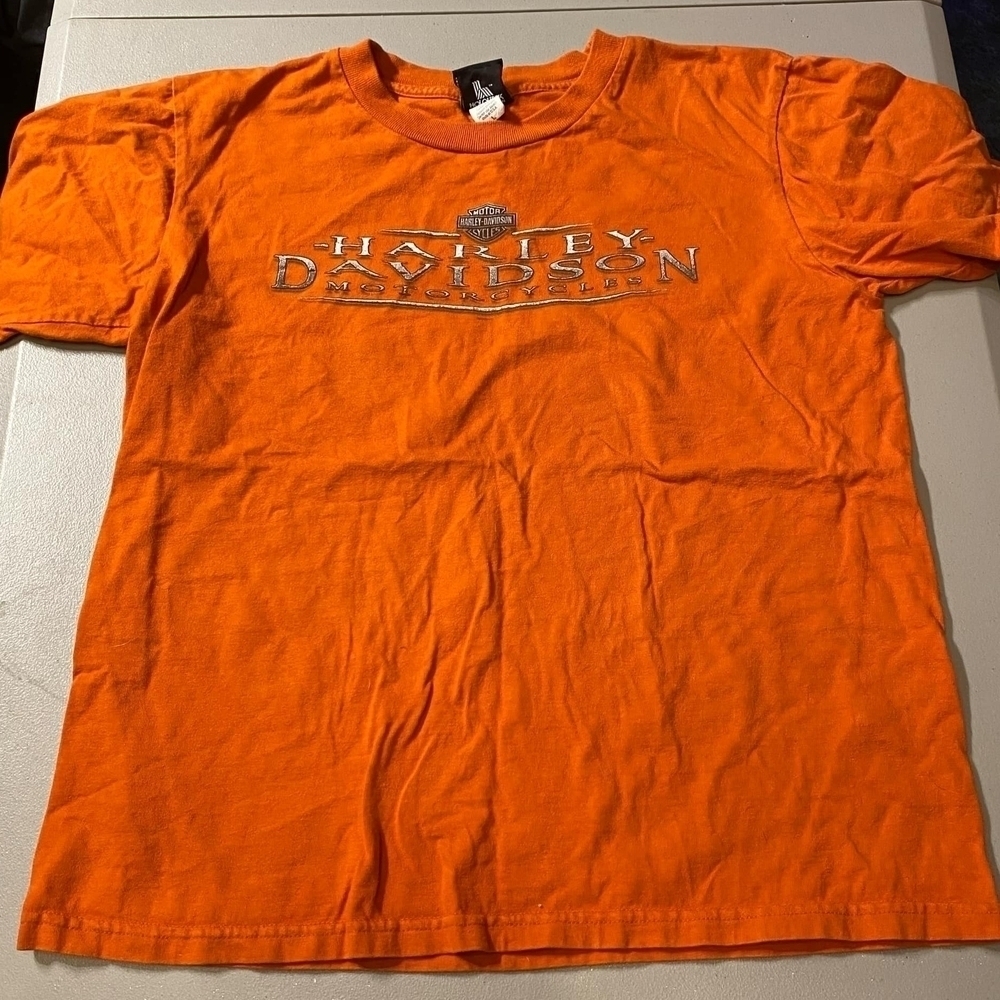 Harley Davidson Motorcycles 50th Anniversary Orange Tee T-Shirt Men's Large L